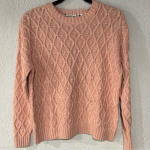 Cupcake and Cashmere Pink Crew Neck Cable Knit Casual Long Sleeve Sweater Small